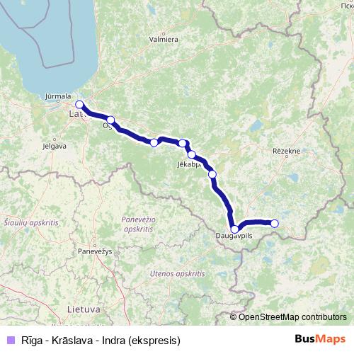 Rīga - Krāslava - Indra (ekspresis) rail Line Map
