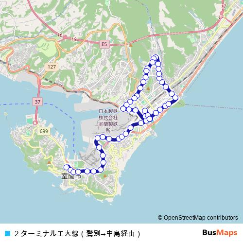 2 ターミナル工大線（鷲別→中島経由） bus Line Map