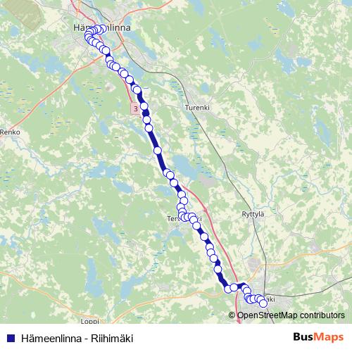 Hämeenlinna - Riihimäki bus Line Map