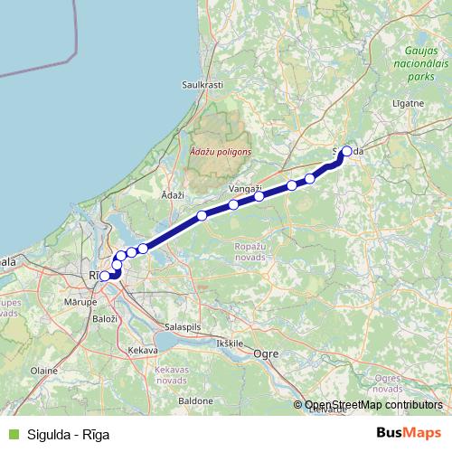Sigulda - Rīga rail Line Map