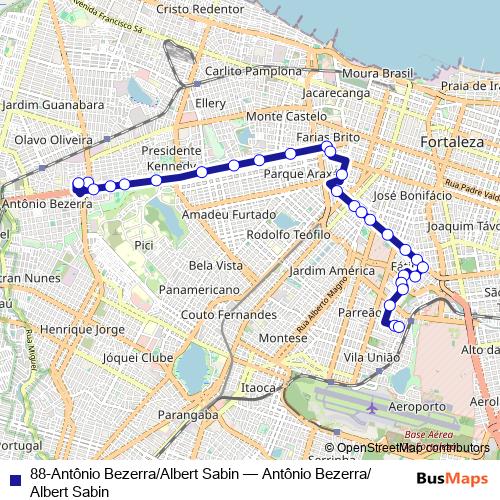 88-Antônio Bezerra/Albert Sabin bus Line Map