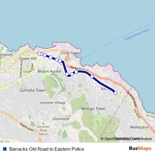 Barracks Old Road to Eastern Police bus Line Map