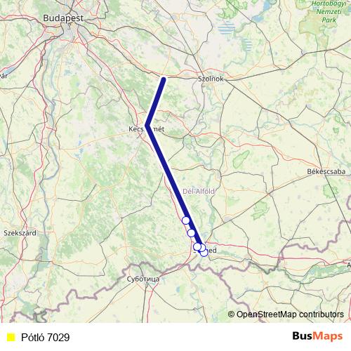 Pótló 7029 bus Line Map