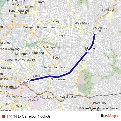 PK 14 to Carrefour Ndokoti bus Line Map