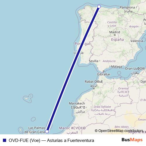 OVD-FUE (Voe) air Line Map