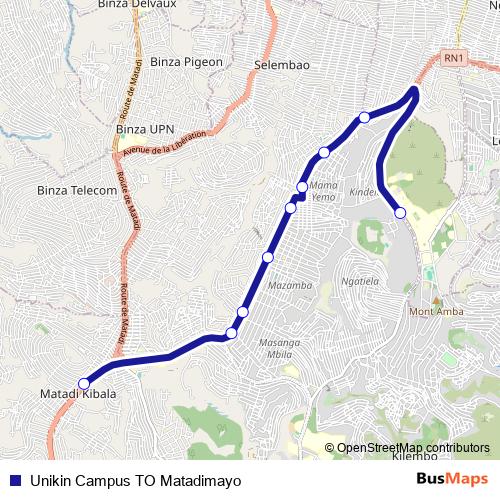Unikin Campus TO Matadimayo bus Line Map