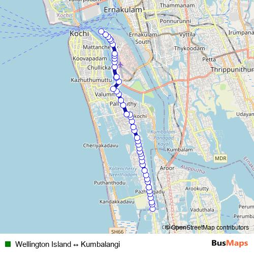 Wellington Island ↔ Kumbalangi bus Line Map