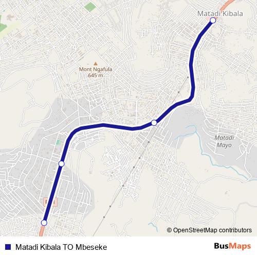 Matadi Kibala TO Mbeseke bus Line Map
