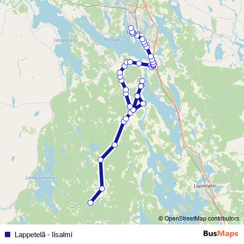 Lappetelä - Iisalmi bus Line Map