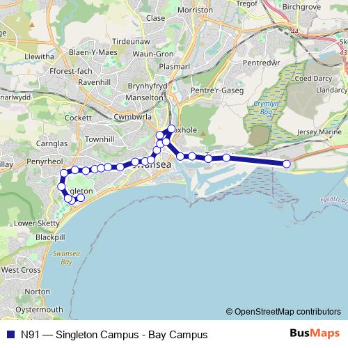 N91 bus Line Map