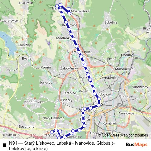 N91 bus Line Map