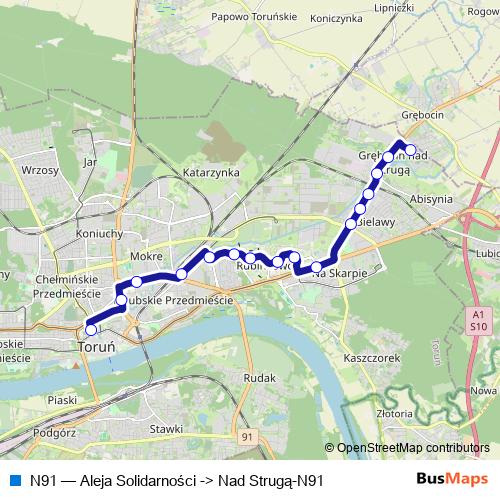 N91 bus Line Map