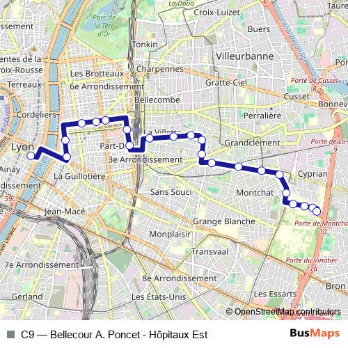 C9 trolleybus Line Map