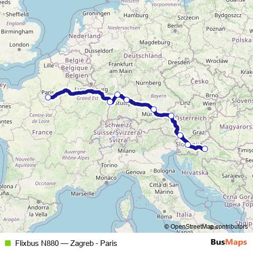 Flixbus N880 bus Line Map