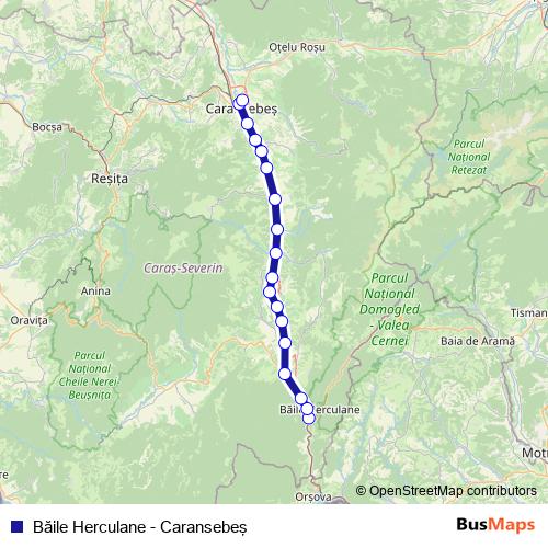 Băile Herculane - Caransebeş rail Line Map
