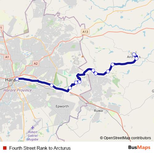 Fourth Street Rank to Arcturus bus Line Map