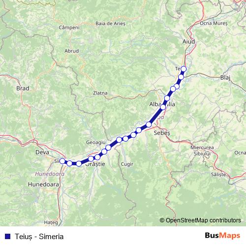 Teiuş - Simeria rail Line Map
