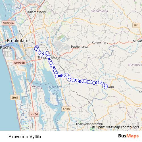 Piravom ↔ Vyttila bus Line Map