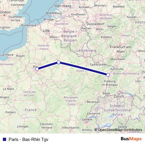 Paris - Bas-Rhin Tgv rail Line Map