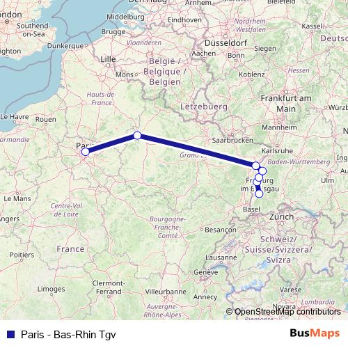 Paris - Bas-Rhin Tgv rail Line Map