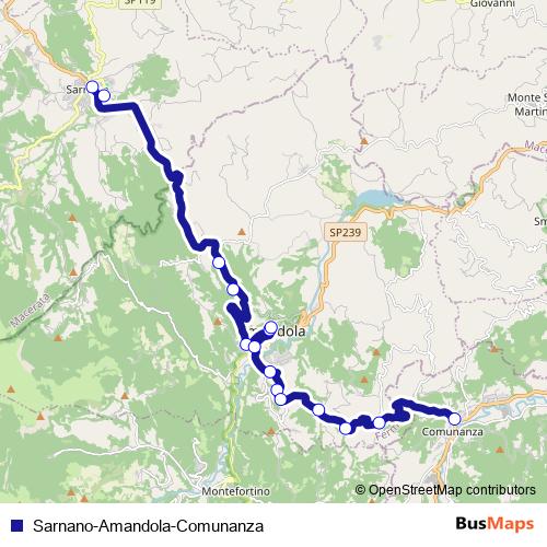 Sarnano-Amandola-Comunanza bus Line Map