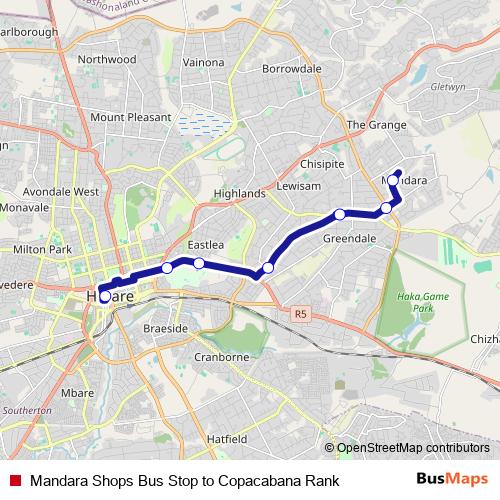 Mandara Shops Bus Stop to Copacabana Rank bus Line Map
