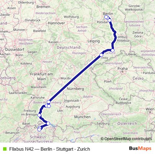 Flixbus N42 bus Line Map