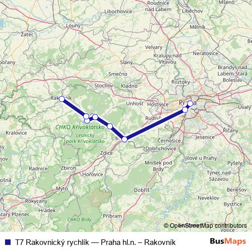 T7 Rakovnický rychlík rail Line Map
