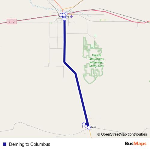 Deming to Columbus bus Line Map