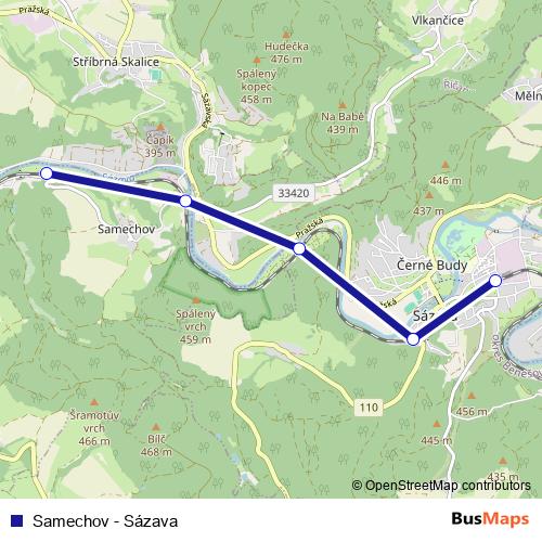 Samechov - Sázava rail Line Map