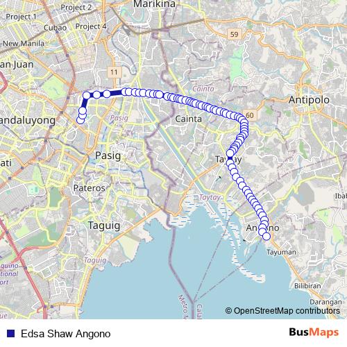 Edsa Shaw Angono bus Line Map