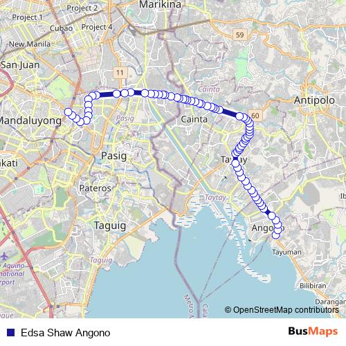 Edsa Shaw Angono bus Line Map