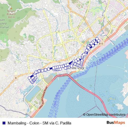 Mambaling - Colon - SM via C. Padilla bus Line Map