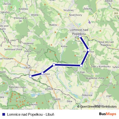 Lomnice nad Popelkou - Libuň rail Line Map