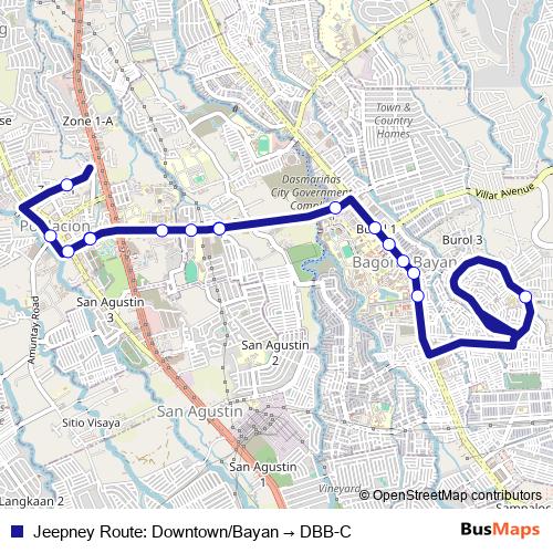 Jeepney Route: Downtown/Bayan → DBB-C bus Line Map