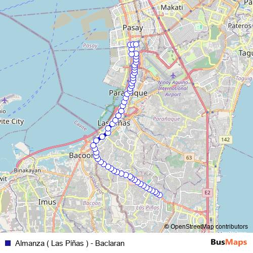 Almanza ( Las Piñas ) - Baclaran bus Line Map