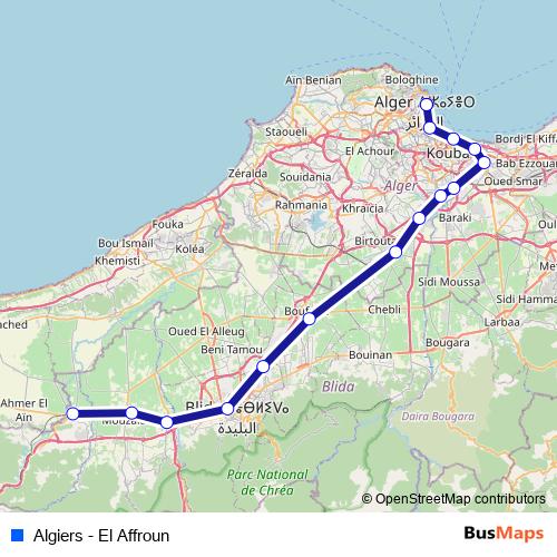الجزائر - العفرون rail Line Map