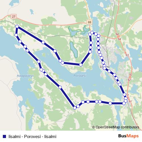 Iisalmi - Porovesi - Iisalmi bus Line Map