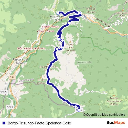 Borgo-Trisungo-Faete-Spelonga-Colle bus Line Map