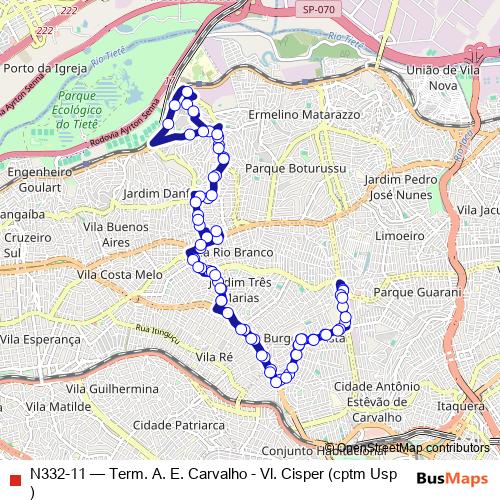 N332-11 bus Line Map