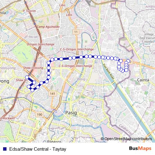 Edsa/Shaw Central - Taytay bus Line Map