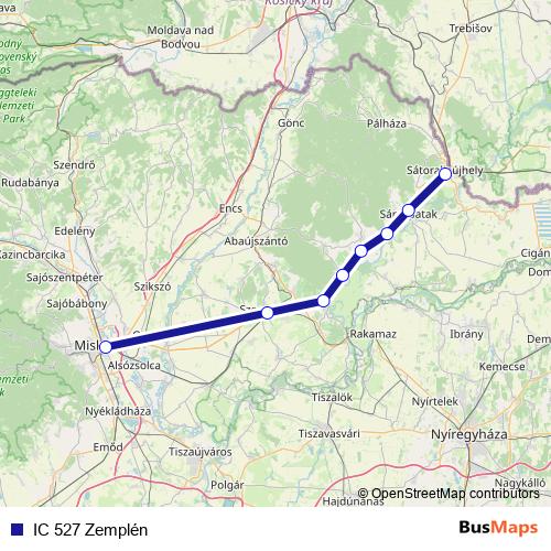 IC 527 Zemplén rail Line Map