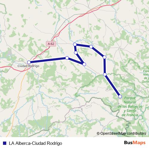 LA Alberca-Ciudad Rodrigo bus Line Map