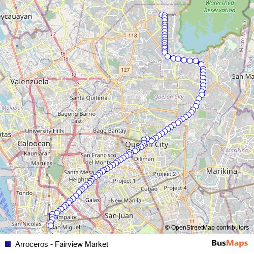 Arroceros - Fairview Market bus Line Map