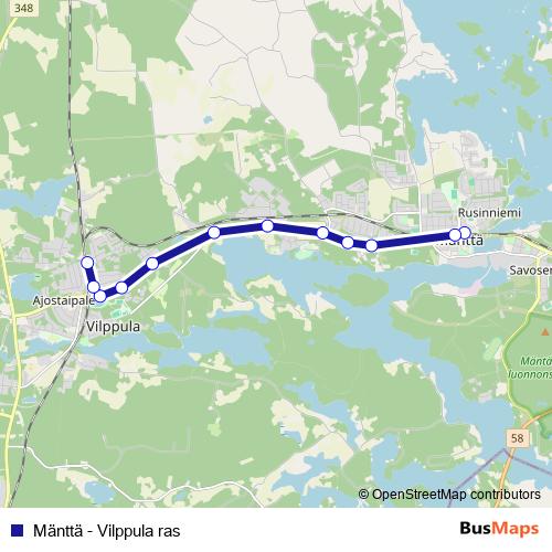 Mänttä - Vilppula ras bus Line Map