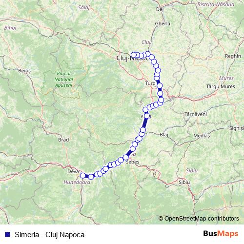 Simeria - Cluj Napoca rail Line Map