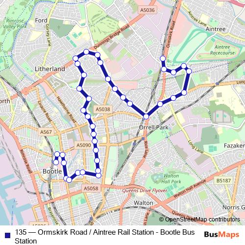 135 bus Line Map