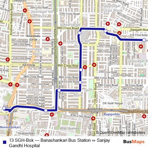 13 SGH-Bsk bus Line Map