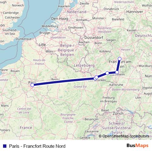 Paris - Francfort Route Nord rail Line Map