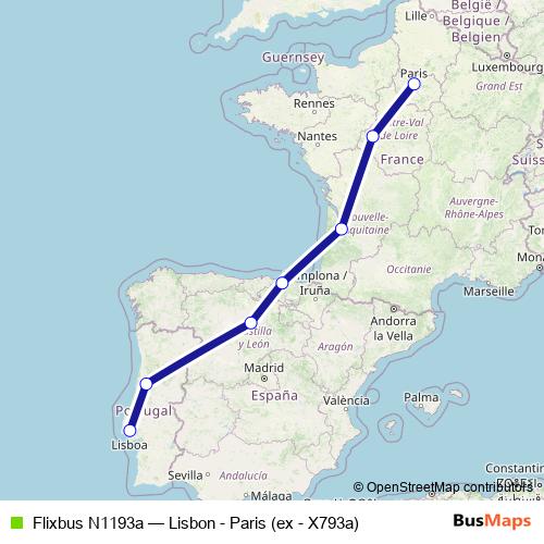 Flixbus N1193a bus Line Map